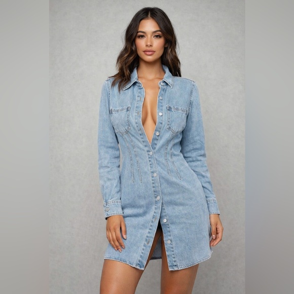 Le Lis Dresses & Skirts - 397. Le Lis Long Sleeve Light Wash Denim Button-Down Shirt Dress